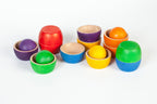Colourful children's wooden toy bowls and wooden toy balls