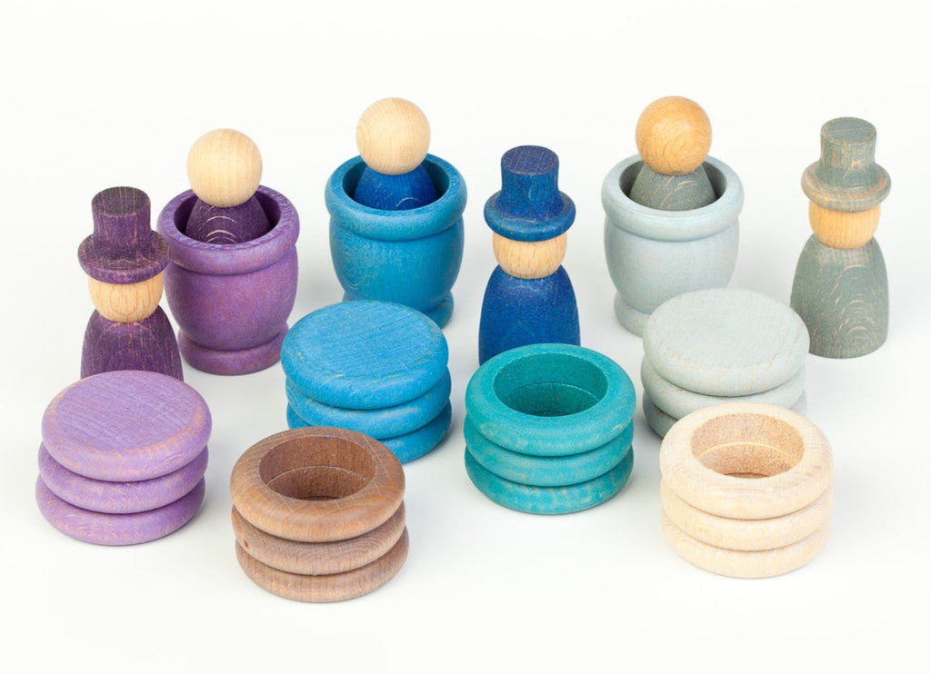 Set of colorful wooden toys on a white background