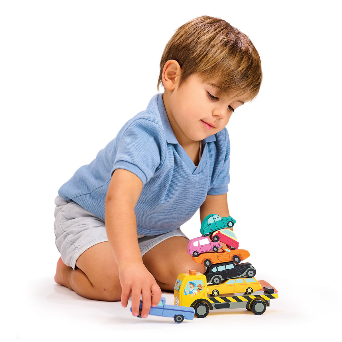 Stacking cars wooden toy set for imaginative play, from Froglet Toys
